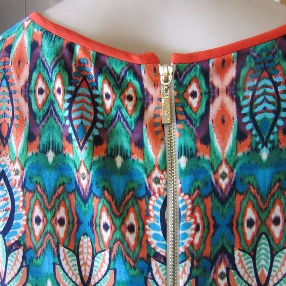 Eliza J Orange and Green Paisley Stretchy Shealth Dress in Size 6 - Picture 4 of 7